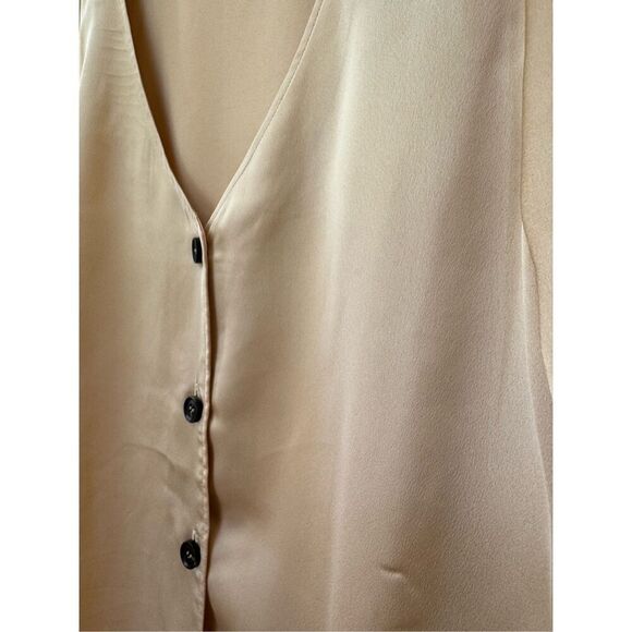 Sanctuary women’s L satin creamy golden button up deep V-neck extended cuff glam - Picture 6 of 8